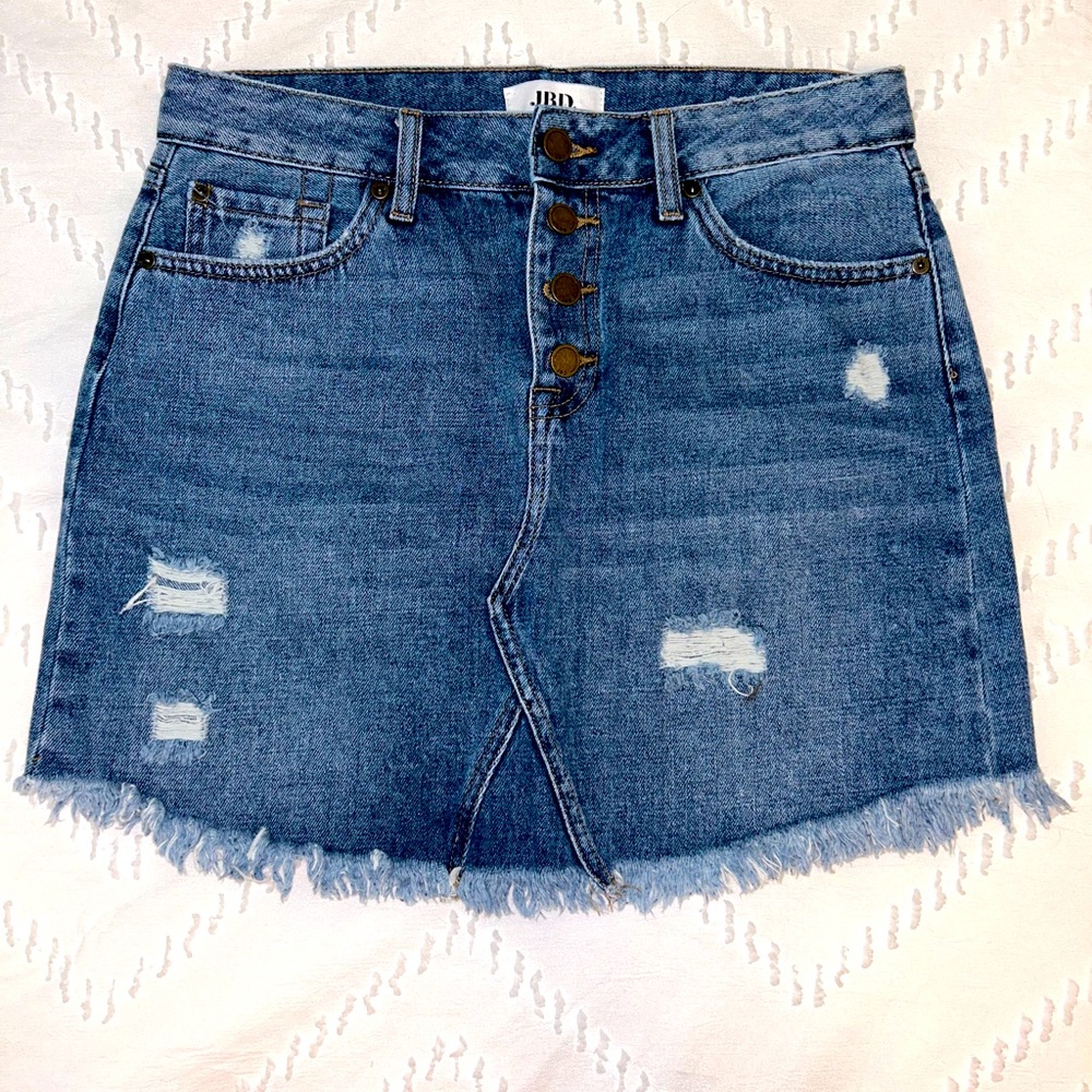 JDB Just Black Denim‎ distressed frayed hem denim mini skirt size Medium